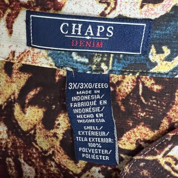 Chaps Blouse Top 3X Multicolor Printed Sheer Balloon Sleeve V-Neck Womens Plus - Picture 10 of 11